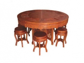 仿古实木圆形餐桌